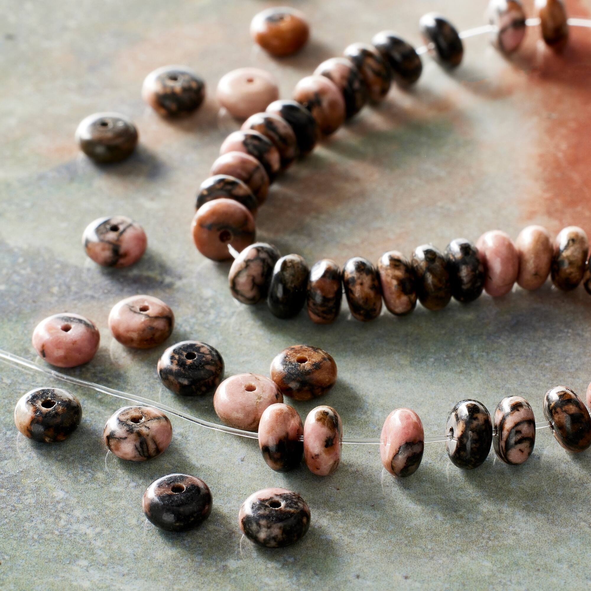 Rhodonite Rondel Beads by Bead Landing®, 6mm